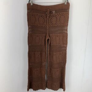 Aerie Womens XL Crochet Party Pants Wide Leg Flare Boho Hippie Sheer Open Knit